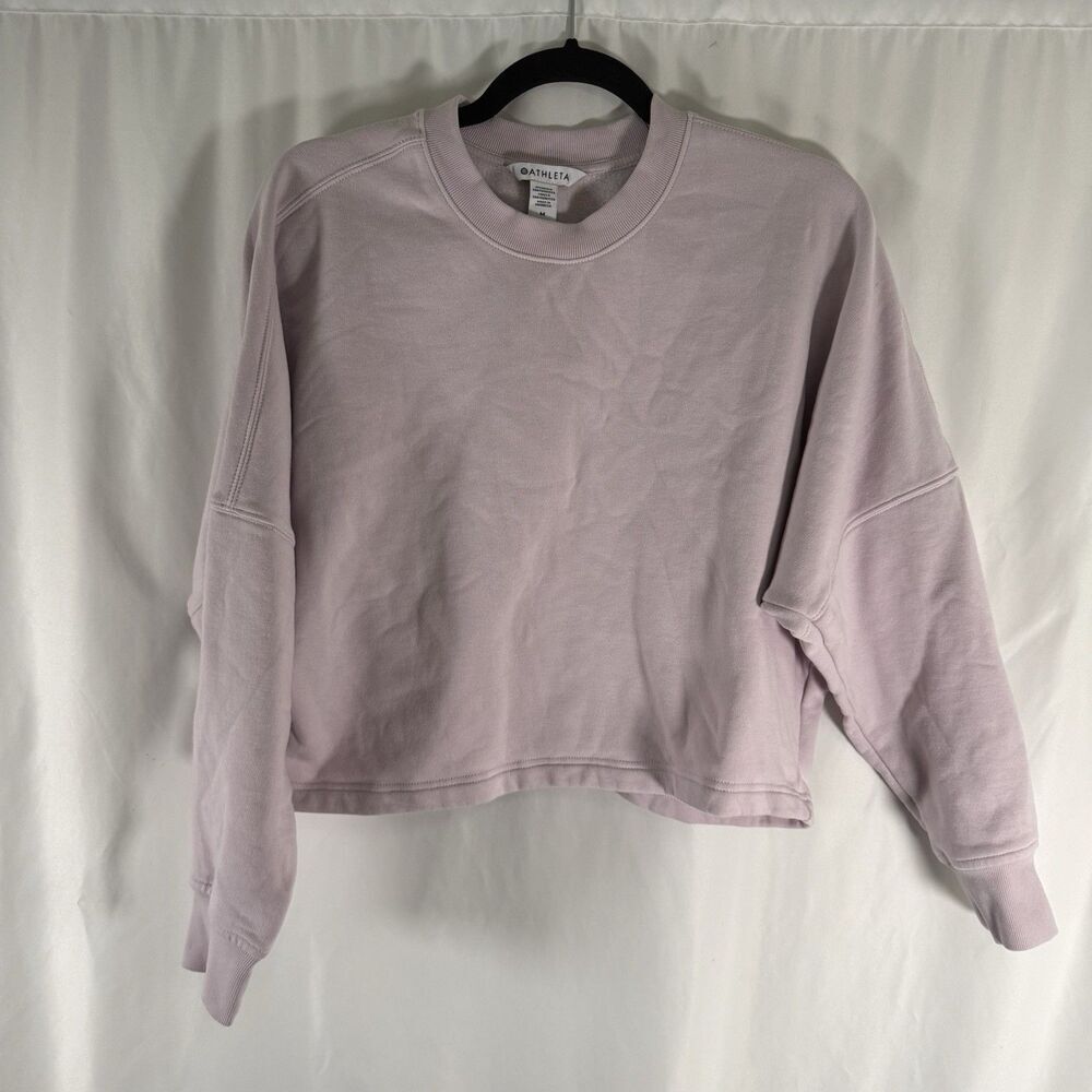 Athleta Cropped Sweater Women's Medium Light Pink Crew Neck Fleece Lined